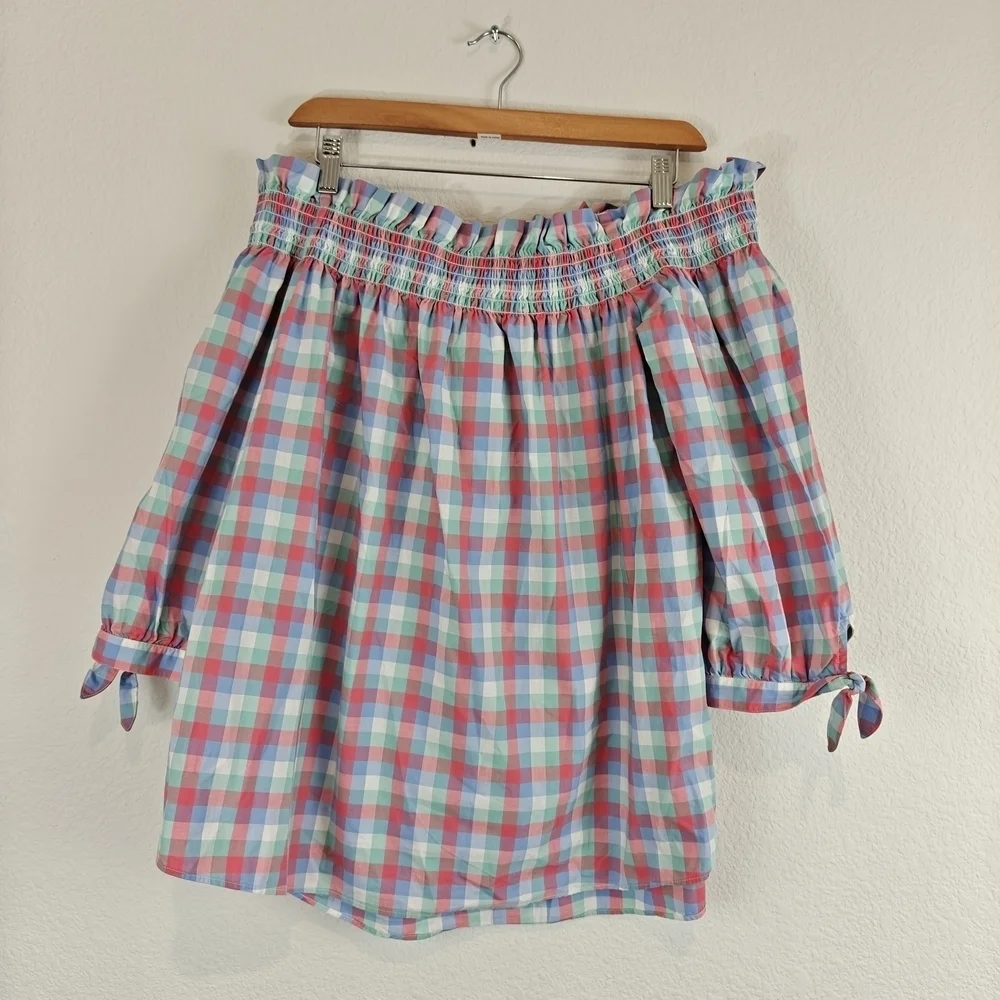 Kate Spade Nwot Madras Plaid Off Shoulder Cotton Top Broome St Size M